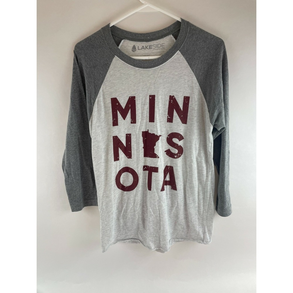 Lakeside T-Shirt Men's Size S Gray Raglan Sleeve Crew Neck Minnesota Baseball